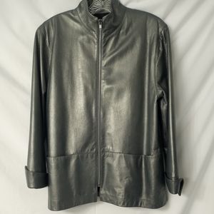 Caroline Rose, leather jacket, metallic pearl gray, size XS
